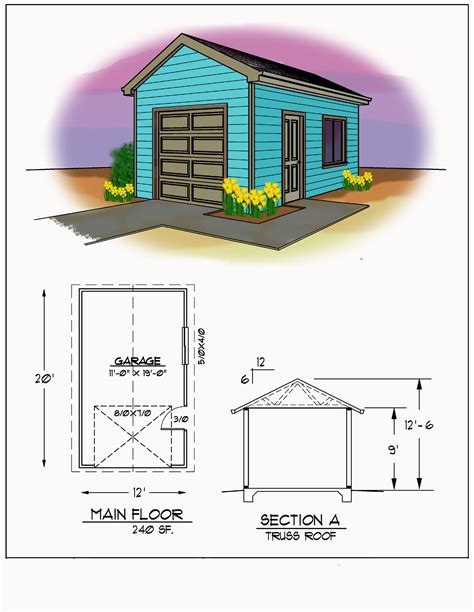 one car garage plans 12x20.